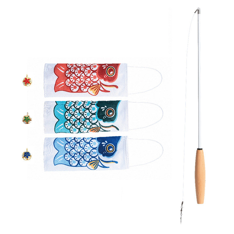 KFX-4855485 Telescopic Fishing Rod with Carp Streamer and Bell for Cats