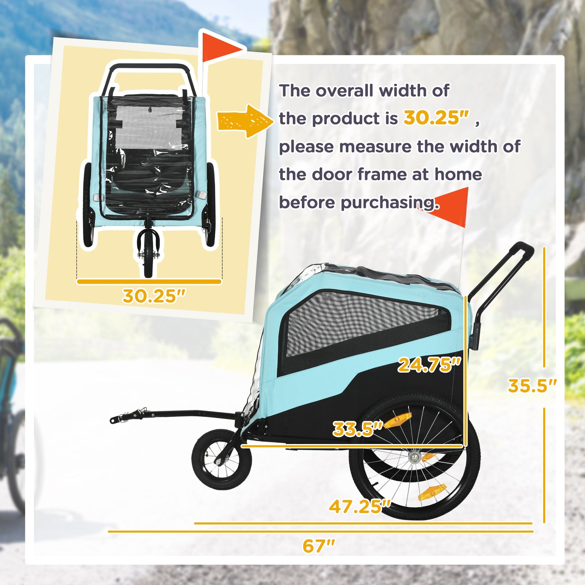 KFX-4856125 2-in-1 Dog Bike Trailer and Stroller Carrier for Large Dogs with Safety Features