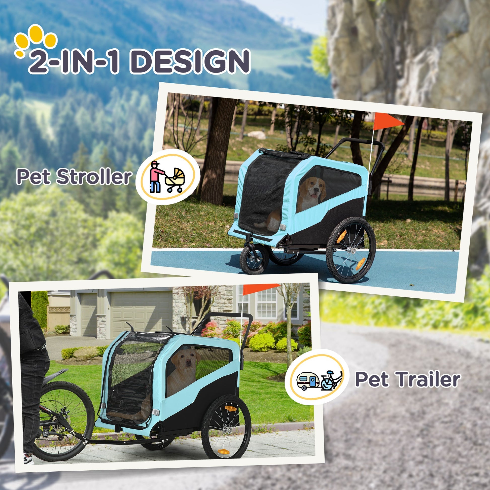 KFX-4856125 2-in-1 Dog Bike Trailer and Stroller Carrier for Large Dogs with Safety Features