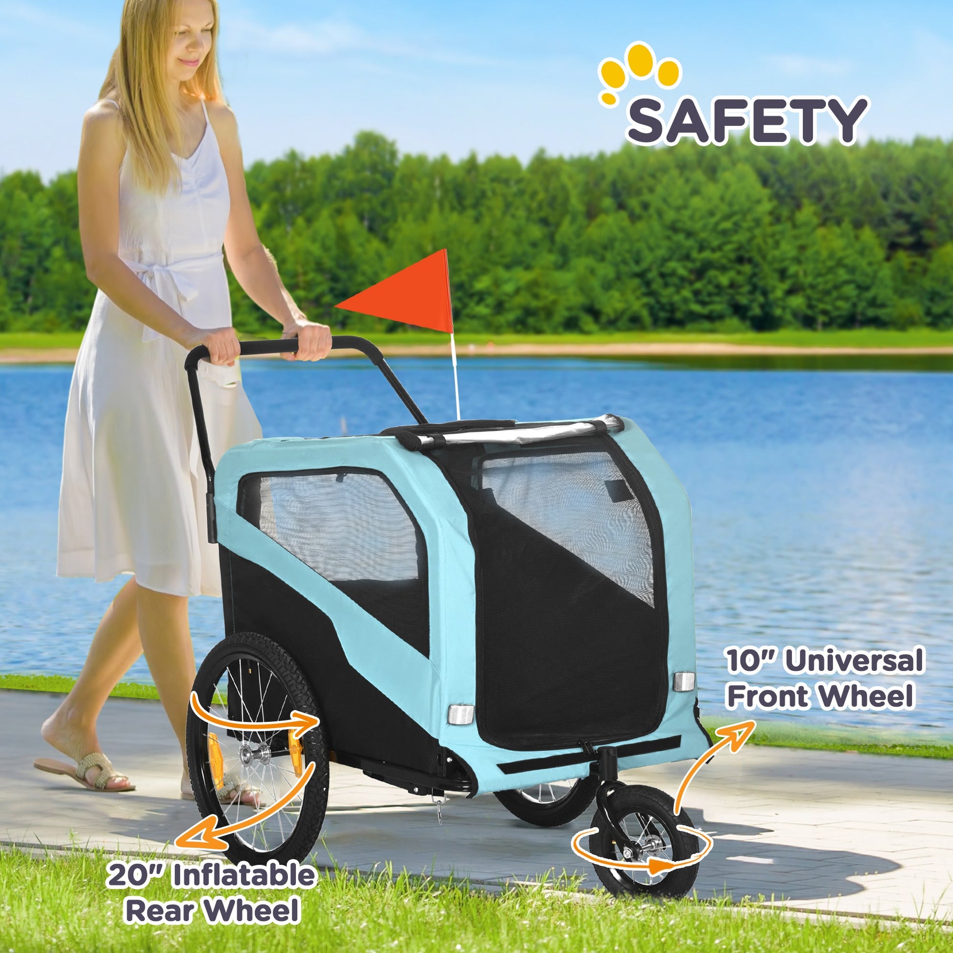 KFX-4856125 2-in-1 Dog Bike Trailer and Stroller Carrier for Large Dogs with Safety Features