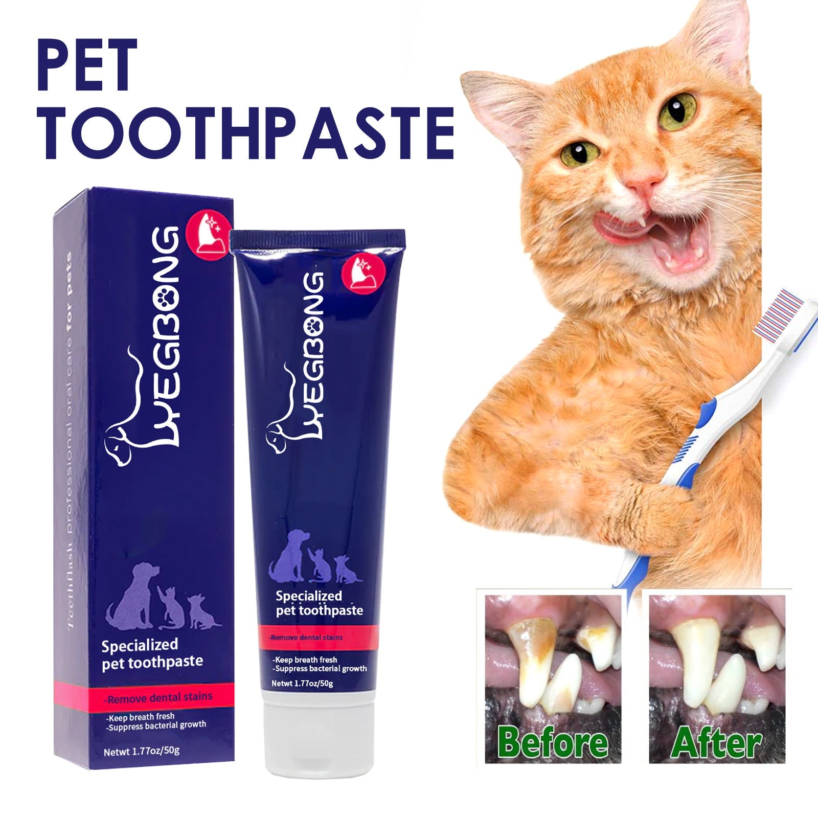 KFX-4856253 Pet Oral Cleansing Cream for Dogs and Cats - 50g Odor Neutralizing Toothpaste
