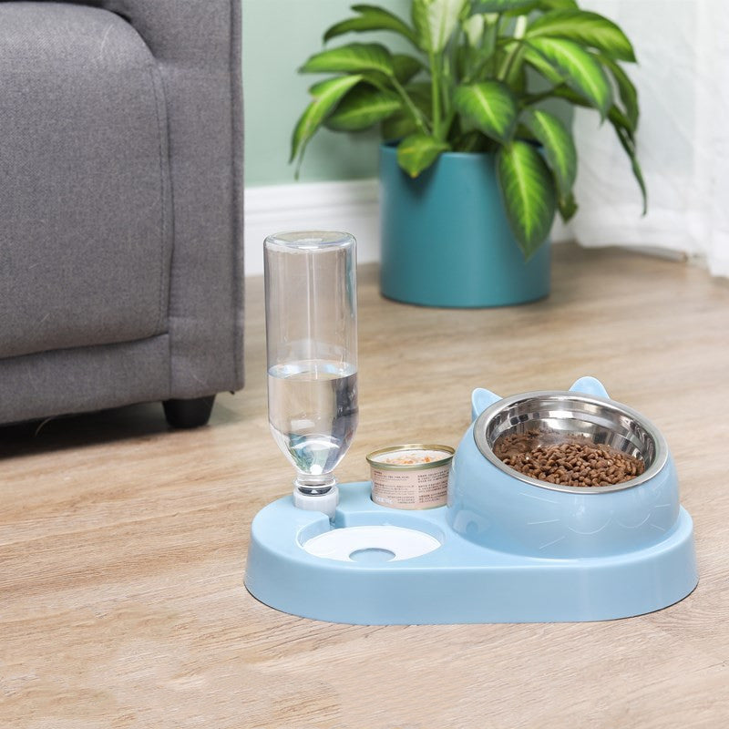 KFX-4856637 Eco-Friendly Double Cat and Dog Bowl - Adjustable Height Pet Drinking and Feeding Station in Multiple Colors