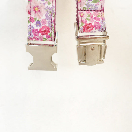 KFX-4858429 Durable Purple Flower Metal Buckle Dog Collar, Adjustable Polyester Design for All Breeds