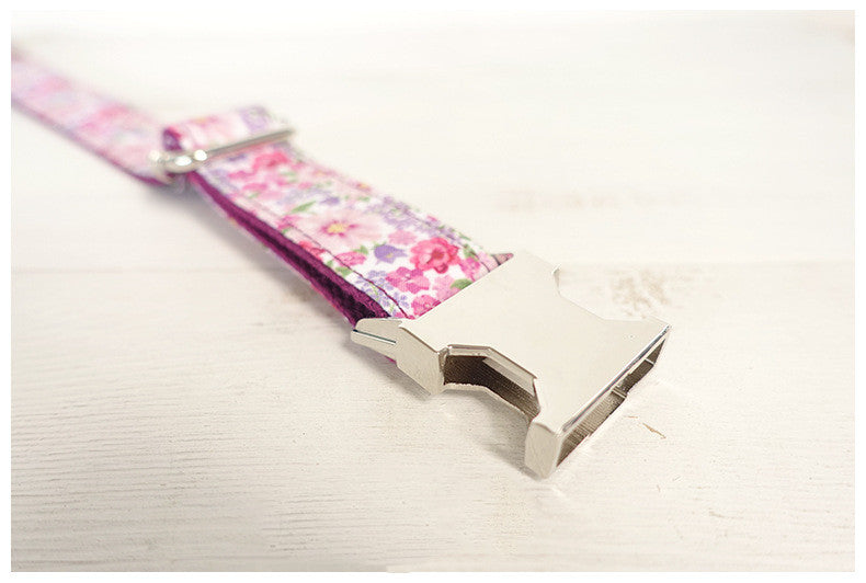 KFX-4858429 Durable Purple Flower Metal Buckle Dog Collar, Adjustable Polyester Design for All Breeds