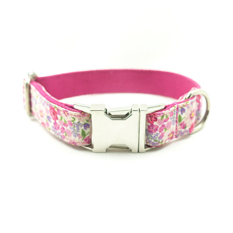 KFX-4858429 Durable Purple Flower Metal Buckle Dog Collar, Adjustable Polyester Design for All Breeds