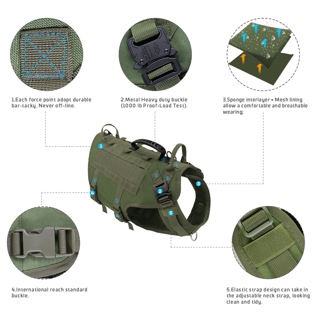 KFX-4859709 Tactical Dog Outdoor Vest Suit - Padded Nylon, Water Resistant, Available in Brown, Black, and Green
