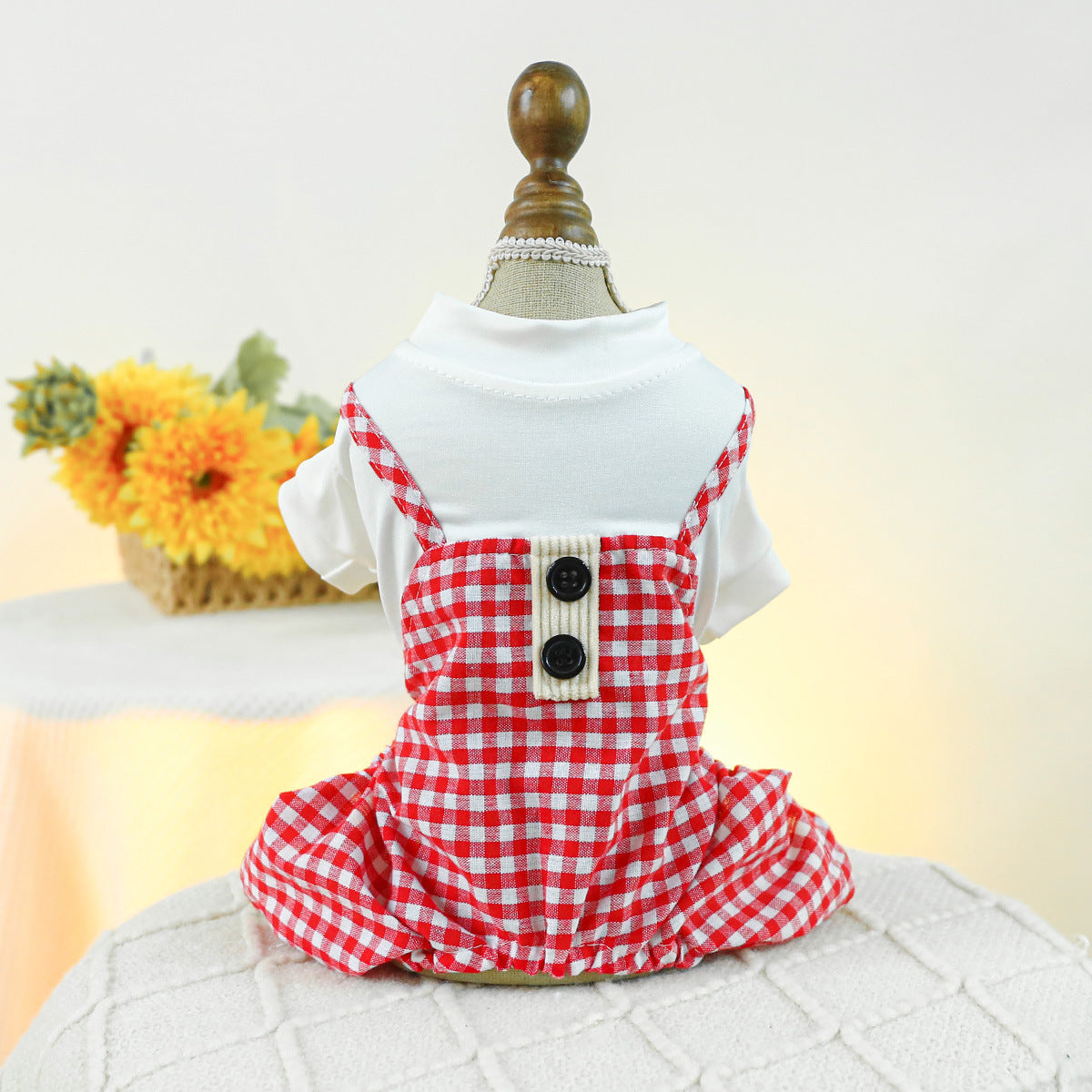 KFX-4860989 Plaid Overalls for Dogs in Black & White or Red & White - Casual Polyester Pet Clothing