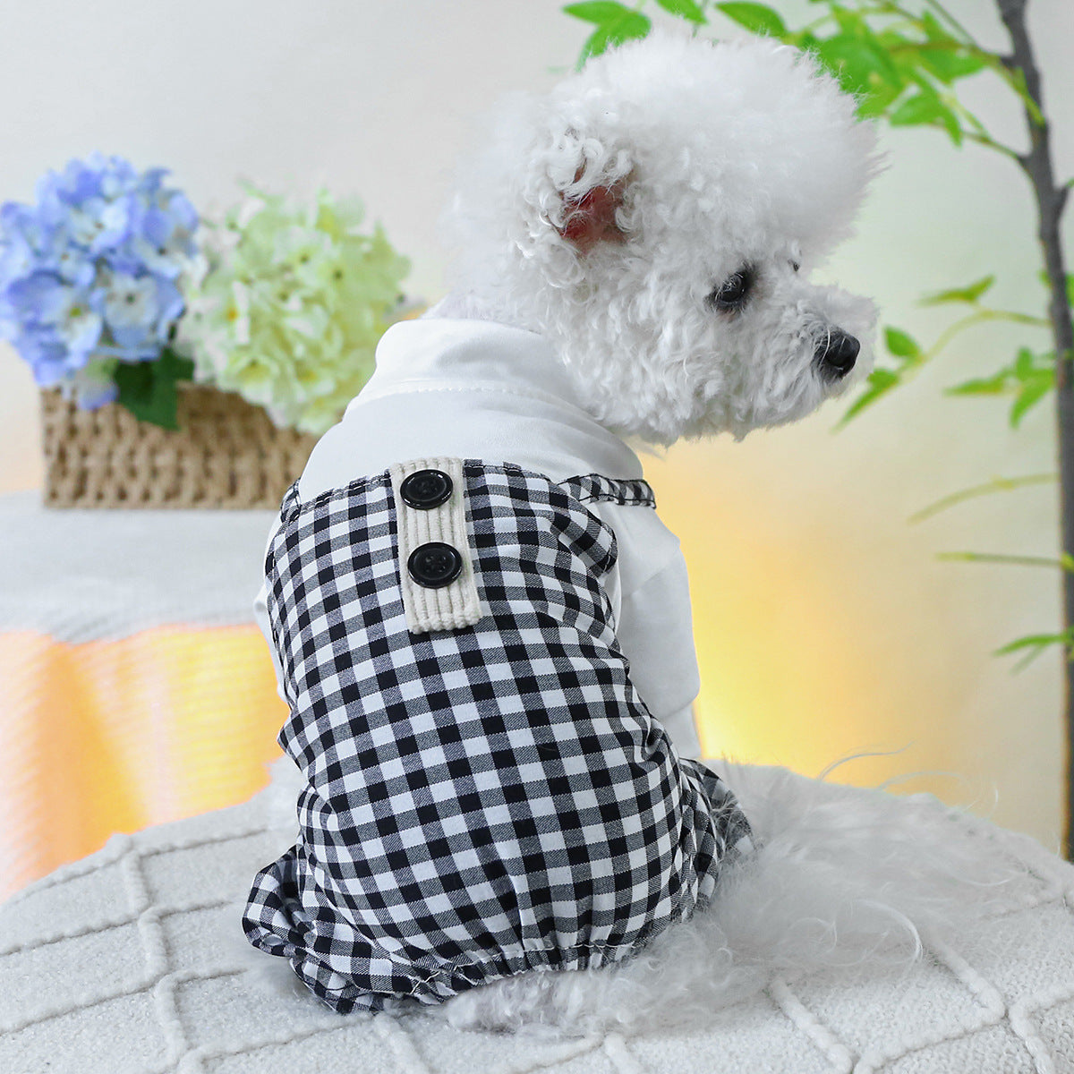 KFX-4860989 Plaid Overalls for Dogs in Black & White or Red & White - Casual Polyester Pet Clothing
