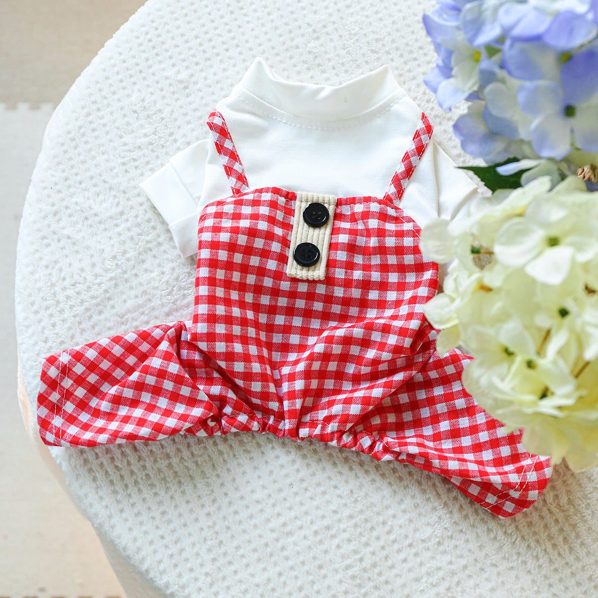 KFX-4860989 Plaid Overalls for Dogs in Black & White or Red & White - Casual Polyester Pet Clothing