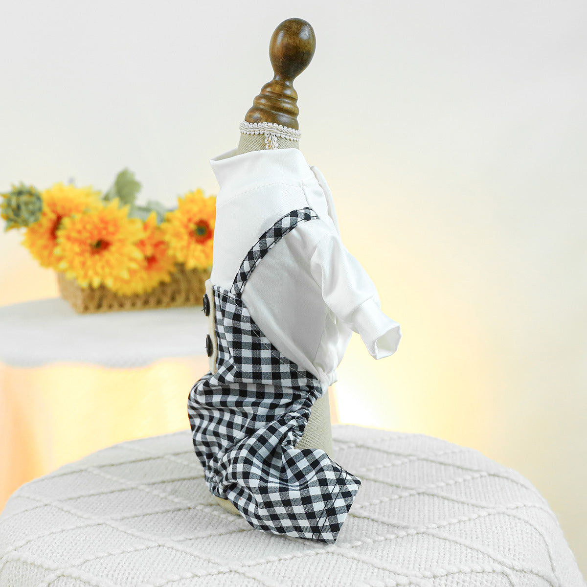 KFX-4860989 Plaid Overalls for Dogs in Black & White or Red & White - Casual Polyester Pet Clothing
