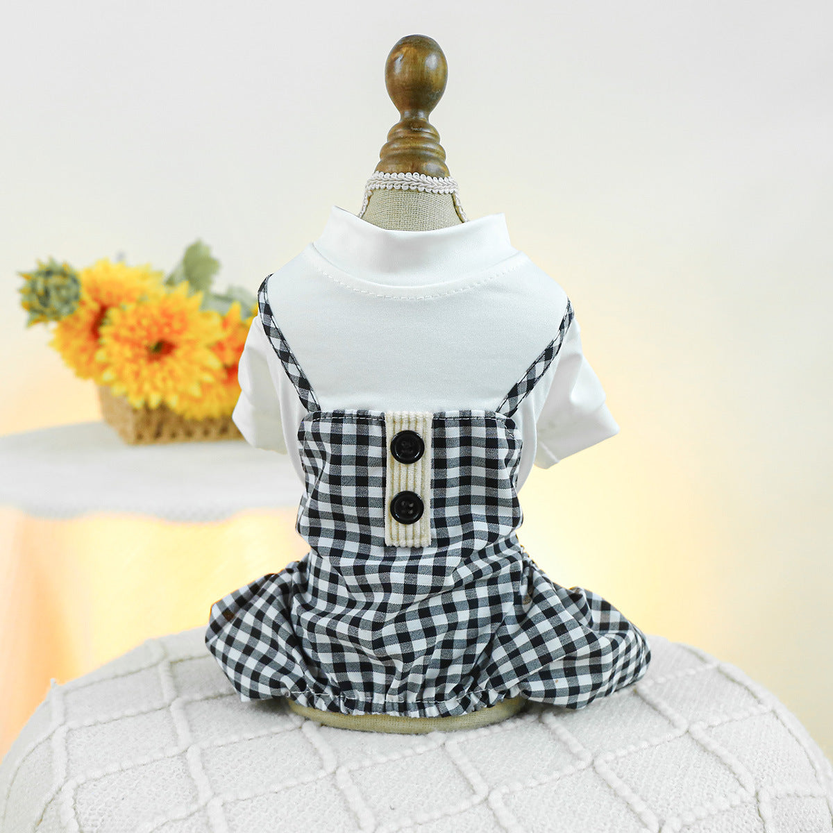 KFX-4860989 Plaid Overalls for Dogs in Black & White or Red & White - Casual Polyester Pet Clothing