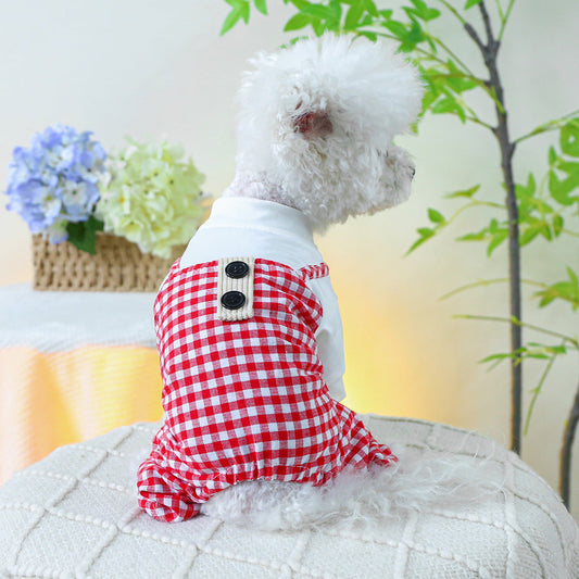 KFX-4860989 Plaid Overalls for Dogs in Black & White or Red & White - Casual Polyester Pet Clothing