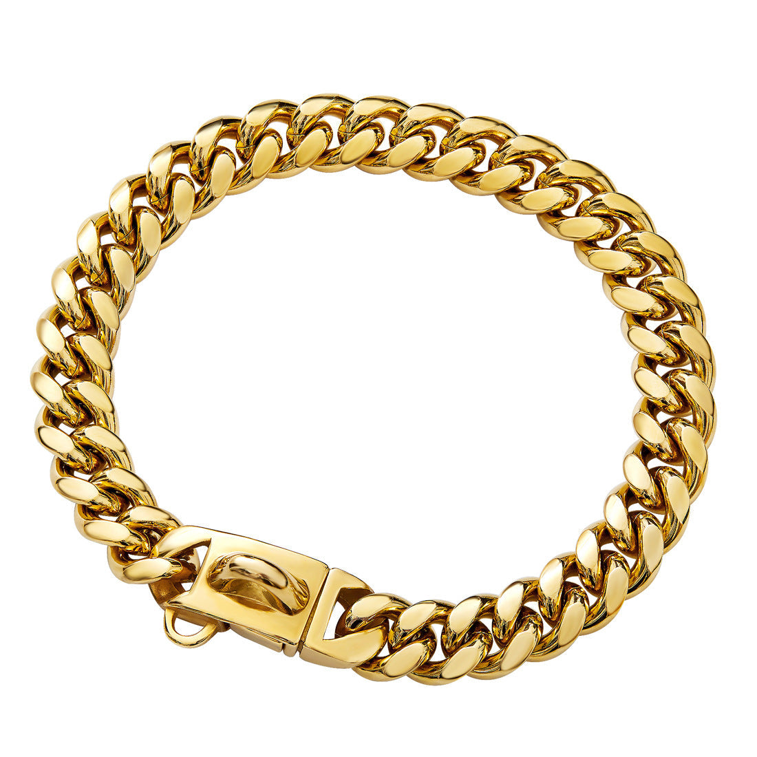 KFX-4868157 14mm Stainless Steel Cuban Chain Dog Collar with Lock Buckle in Gold and Silver