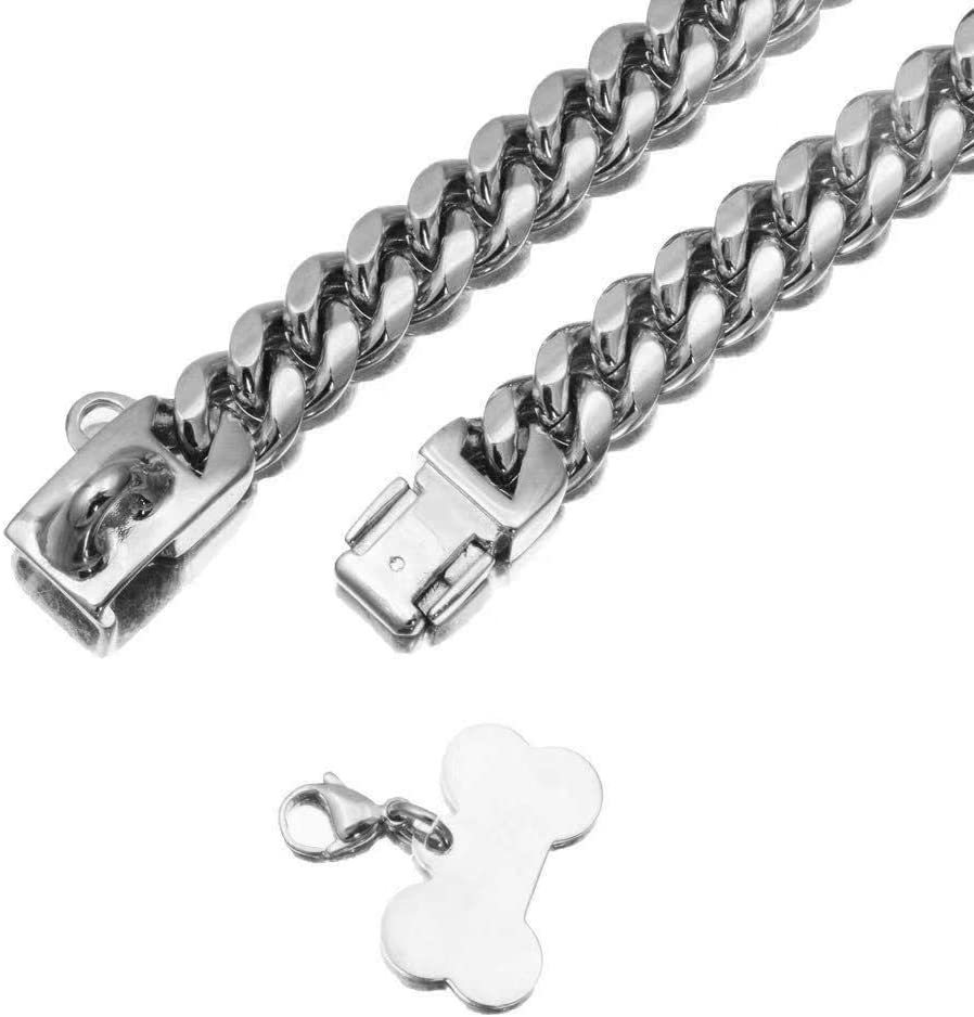 KFX-4868157 14mm Stainless Steel Cuban Chain Dog Collar with Lock Buckle in Gold and Silver