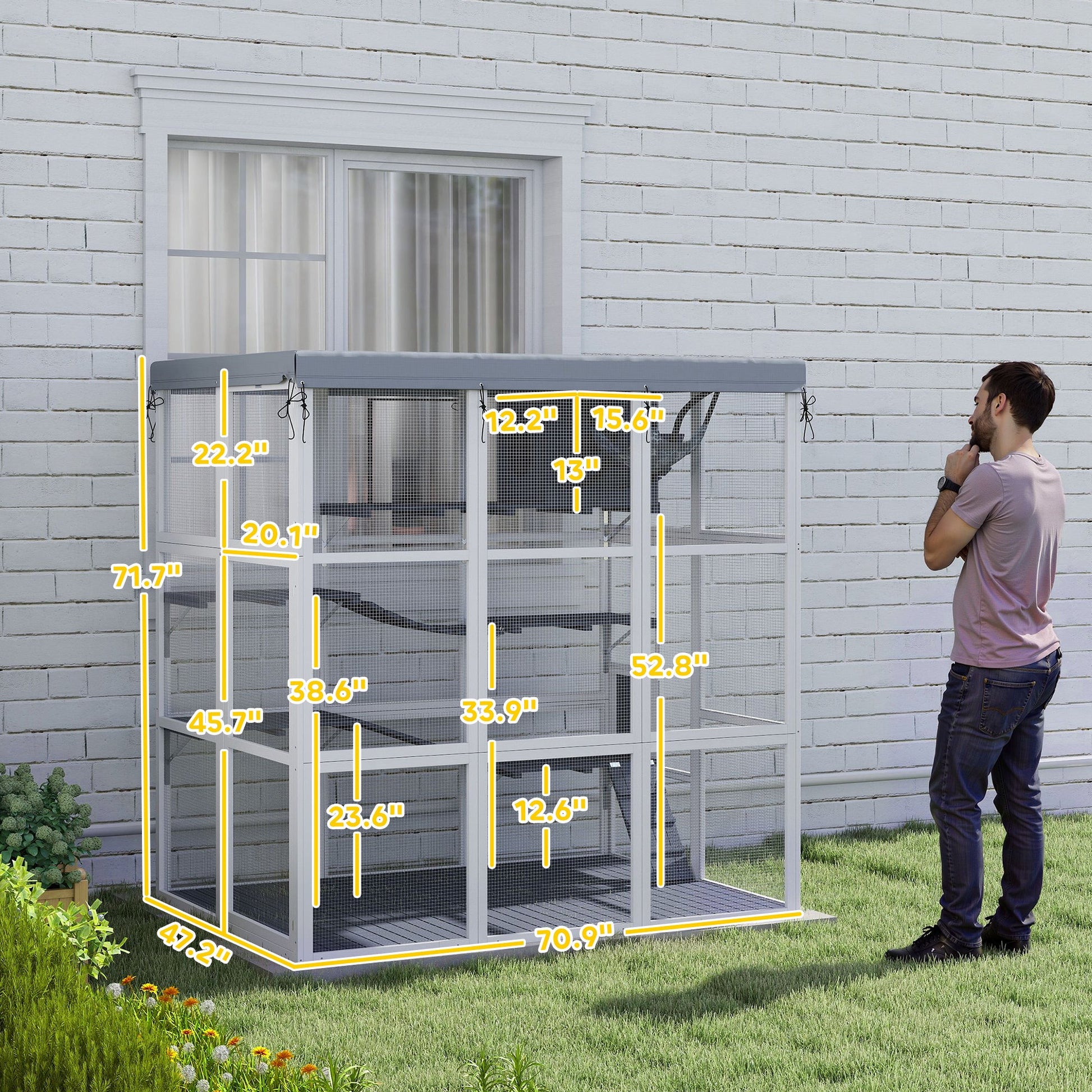 KFX-4871997 Spacious Outdoor Catio Enclosure for Cats with Hammock and Play Platforms