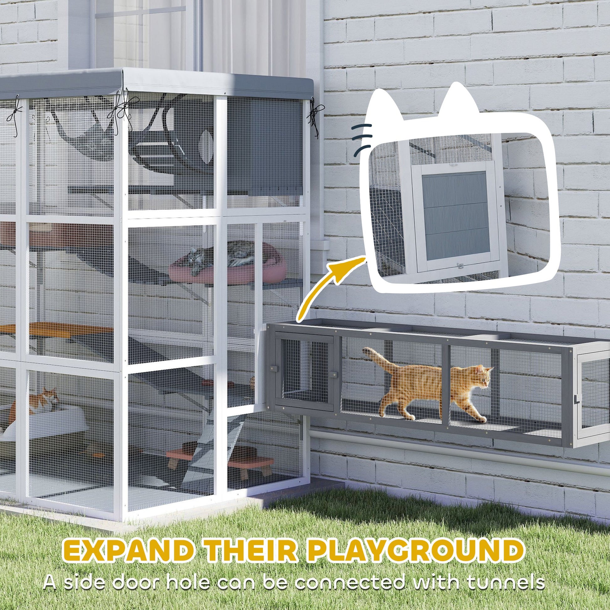 KFX-4871997 Spacious Outdoor Catio Enclosure for Cats with Hammock and Play Platforms