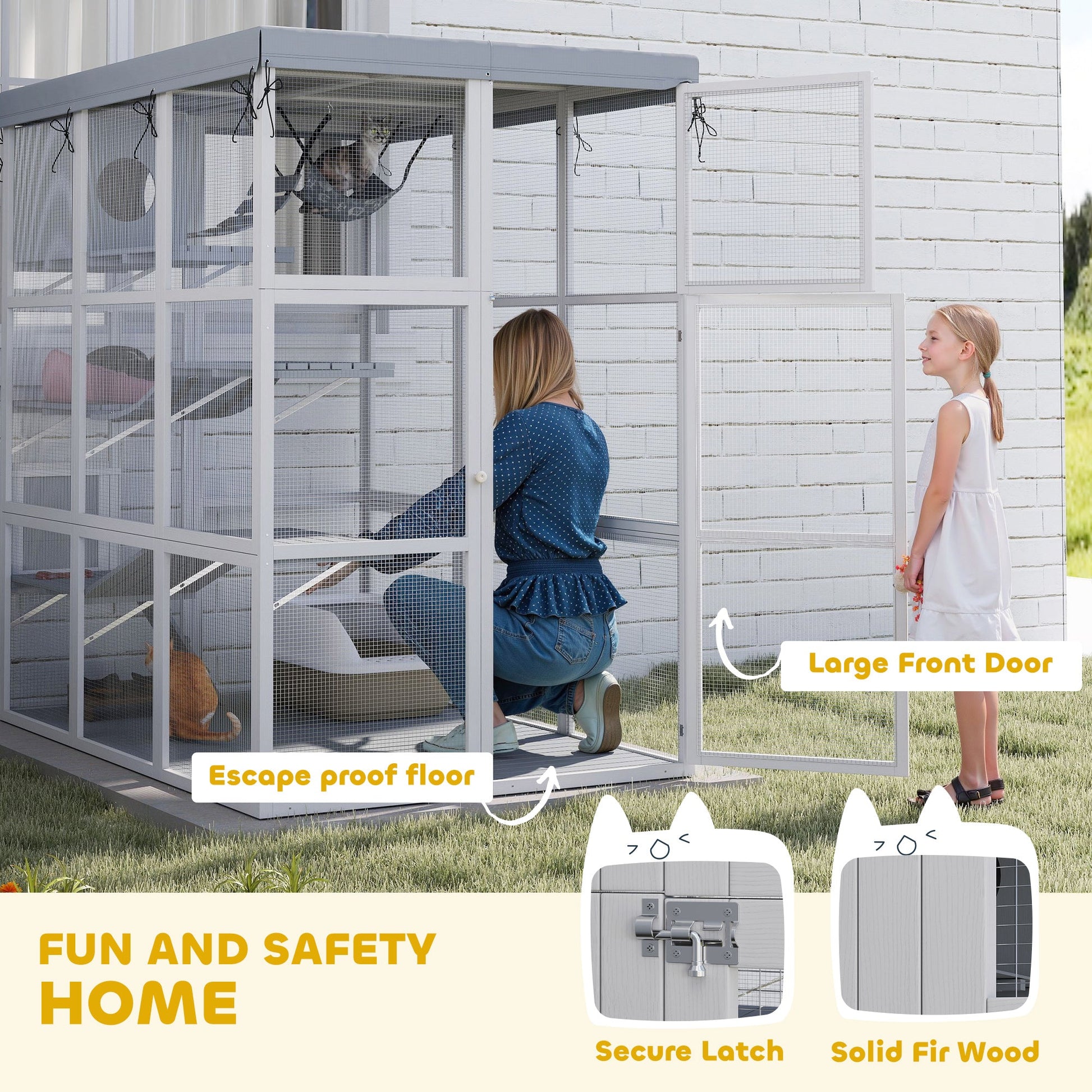 KFX-4871997 Spacious Outdoor Catio Enclosure for Cats with Hammock and Play Platforms