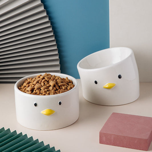 KFX-4872125 Ceramic Cat Bowl Set with Crooked Neck Design – Flat and Inclined Bowls for Easy Pet Feeding