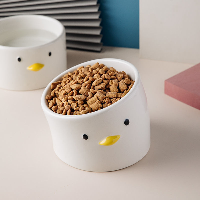 KFX-4872125 Ceramic Cat Bowl Set with Crooked Neck Design – Flat and Inclined Bowls for Easy Pet Feeding