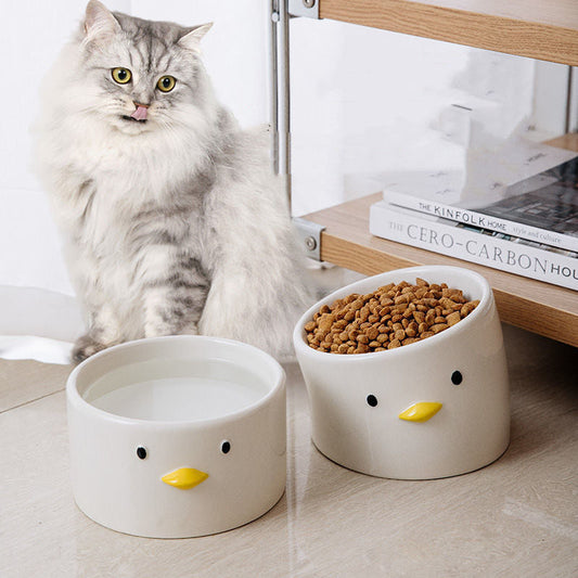 KFX-4872125 Ceramic Cat Bowl Set with Crooked Neck Design – Flat and Inclined Bowls for Easy Pet Feeding