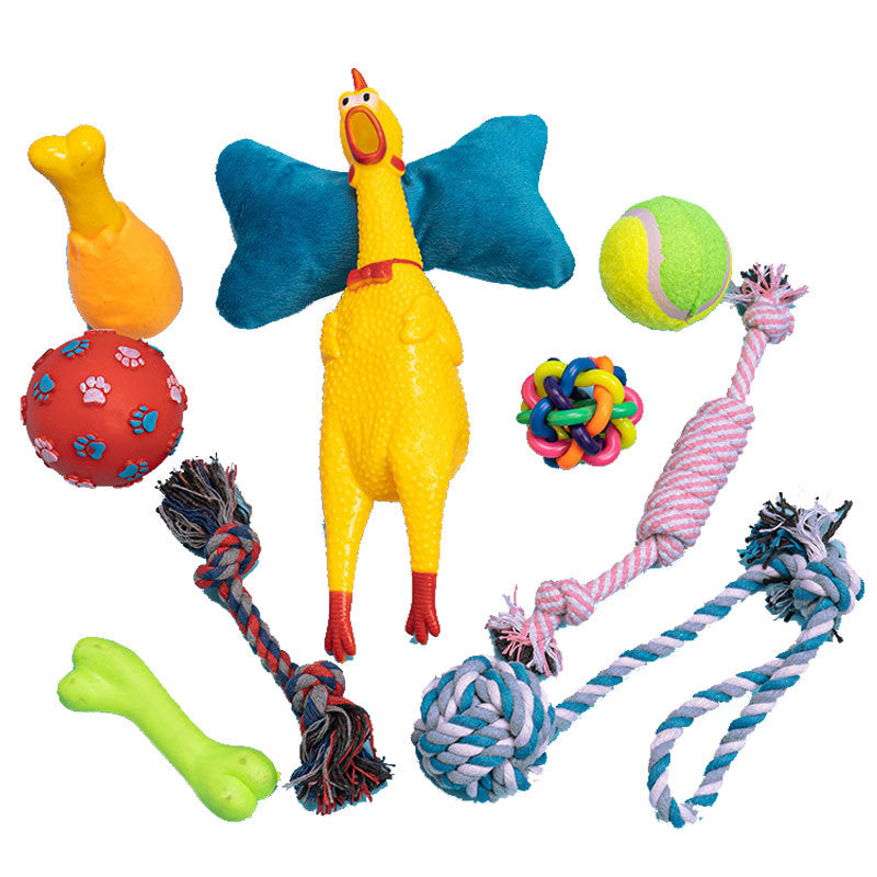 KFX-4872765 10-Piece Durable Dog Toy Set for Chewing and Boredom Relief
