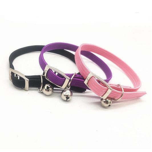 KFX-4873917 Adjustable Polyester Cat Collar with Bell - Monochrome Colors: Black, Purple, Pink