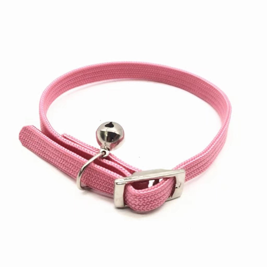 KFX-4873917 Adjustable Polyester Cat Collar with Bell - Monochrome Colors: Black, Purple, Pink