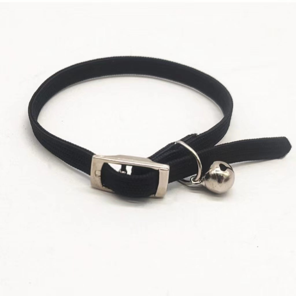 KFX-4873917 Adjustable Polyester Cat Collar with Bell - Monochrome Colors: Black, Purple, Pink