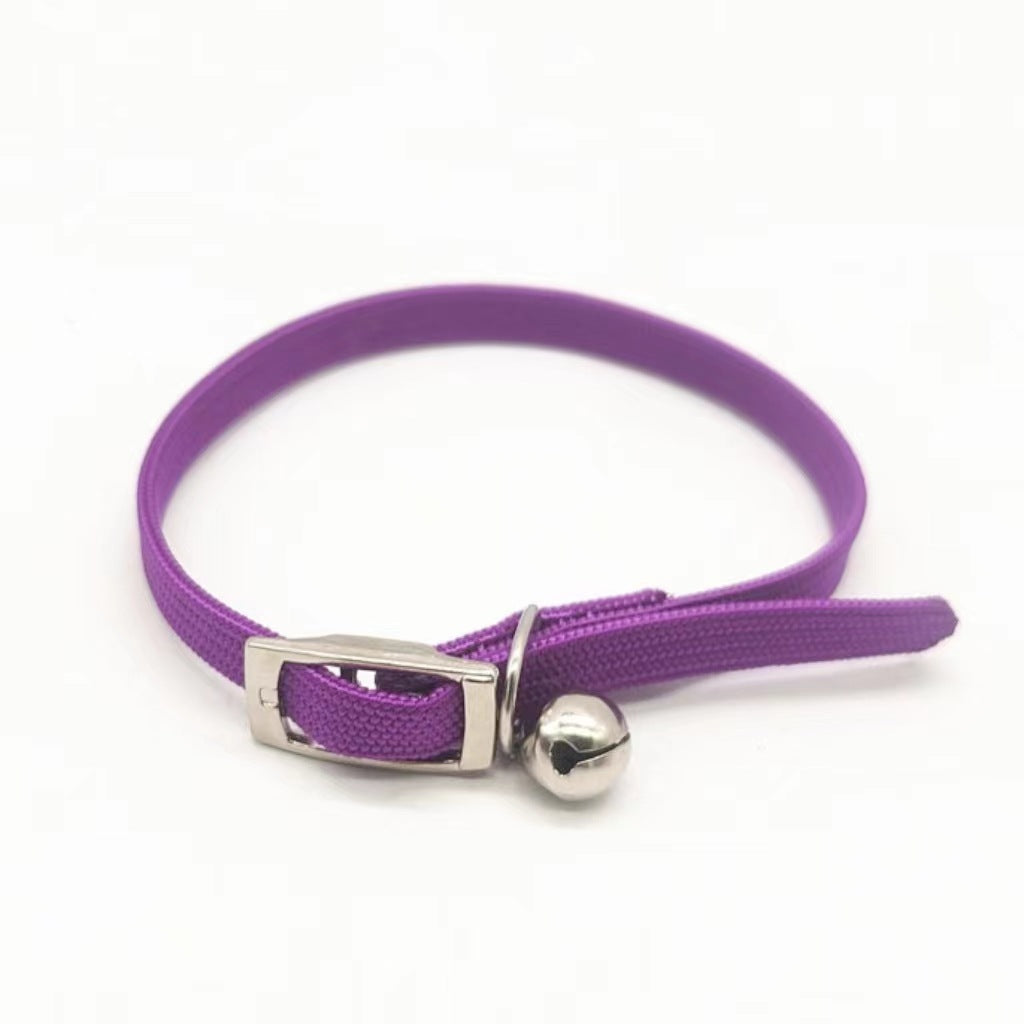 KFX-4873917 Adjustable Polyester Cat Collar with Bell - Monochrome Colors: Black, Purple, Pink