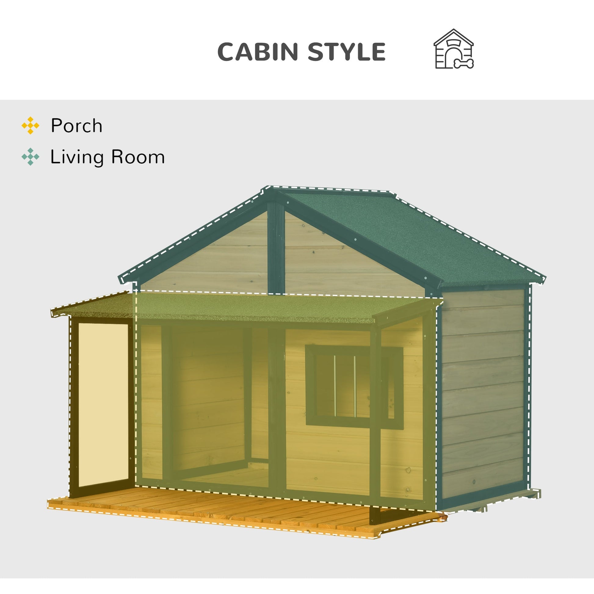 KFX-4875581 Wooden Raised Dog House with Porch, Asphalt Roof, Front Door & Side Window for Medium to Large Dogs