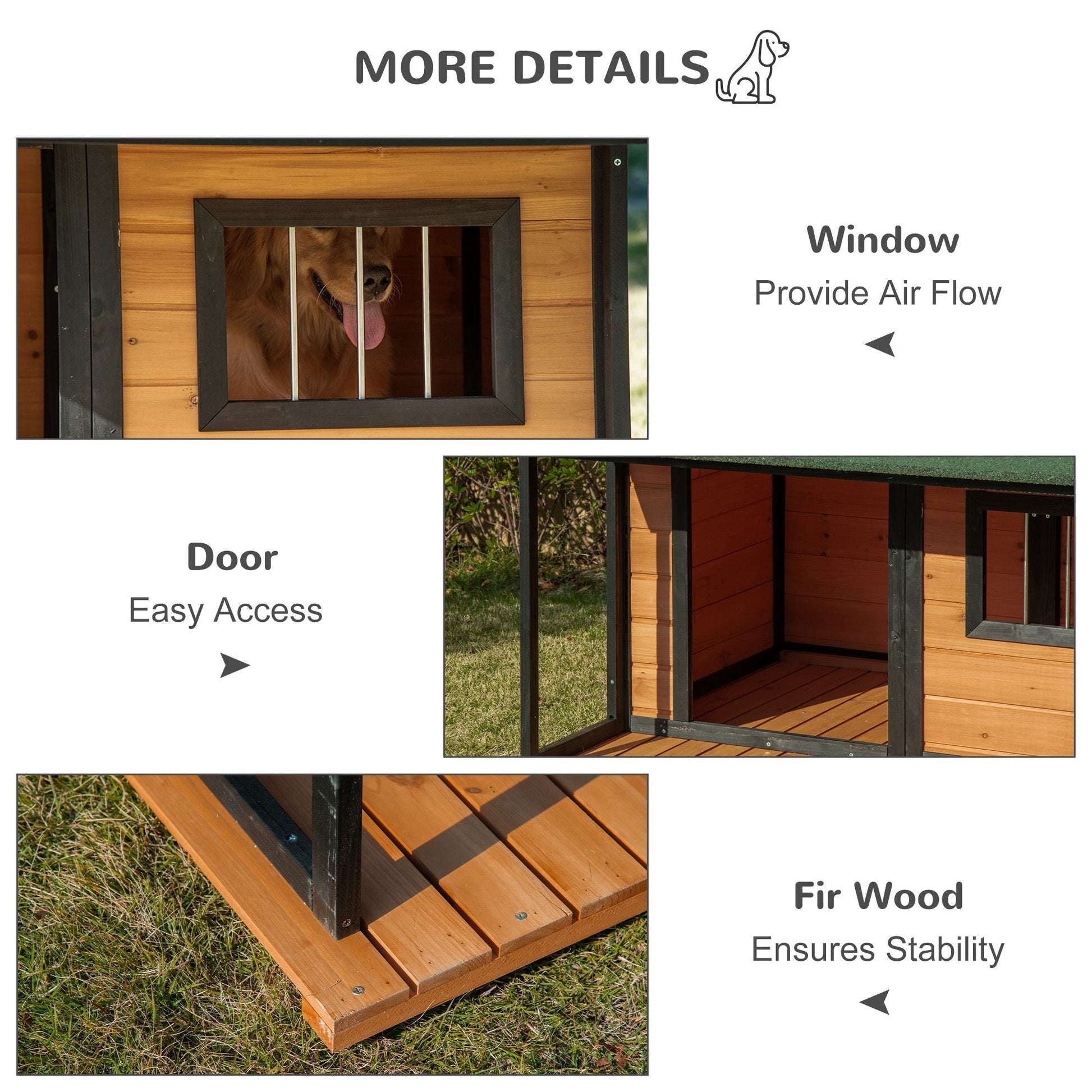 KFX-4875581 Wooden Raised Dog House with Porch, Asphalt Roof, Front Door & Side Window for Medium to Large Dogs