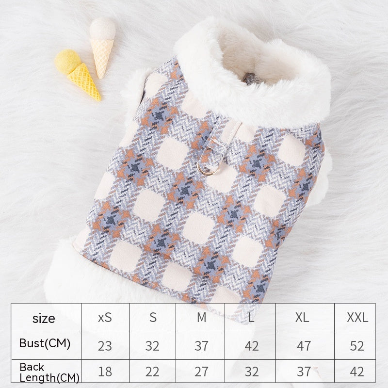 KFX-4876477 Thermal Velvet Rabbit Fur Plaid Coat for Pets - Autumn & Winter Styles in Pink and Blue