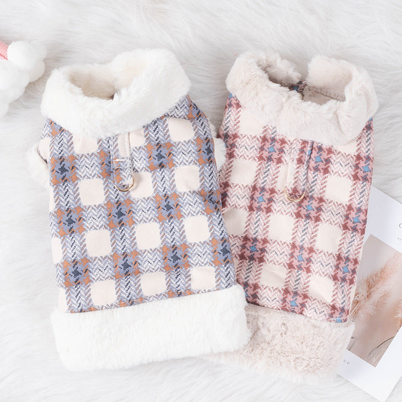 KFX-4876477 Thermal Velvet Rabbit Fur Plaid Coat for Pets - Autumn & Winter Styles in Pink and Blue