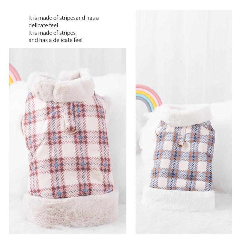 KFX-4876477 Thermal Velvet Rabbit Fur Plaid Coat for Pets - Autumn & Winter Styles in Pink and Blue