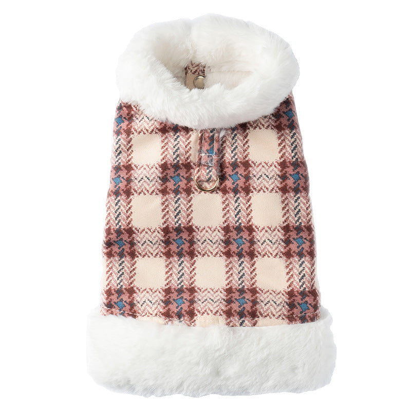 KFX-4876477 Thermal Velvet Rabbit Fur Plaid Coat for Pets - Autumn & Winter Styles in Pink and Blue
