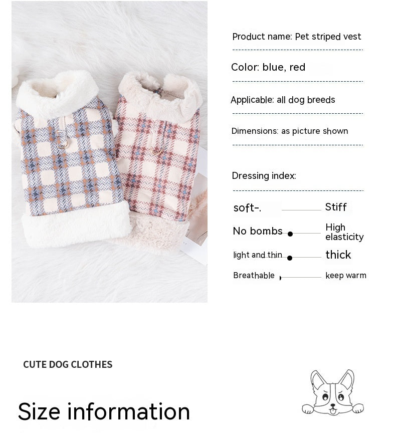 KFX-4876477 Thermal Velvet Rabbit Fur Plaid Coat for Pets - Autumn & Winter Styles in Pink and Blue