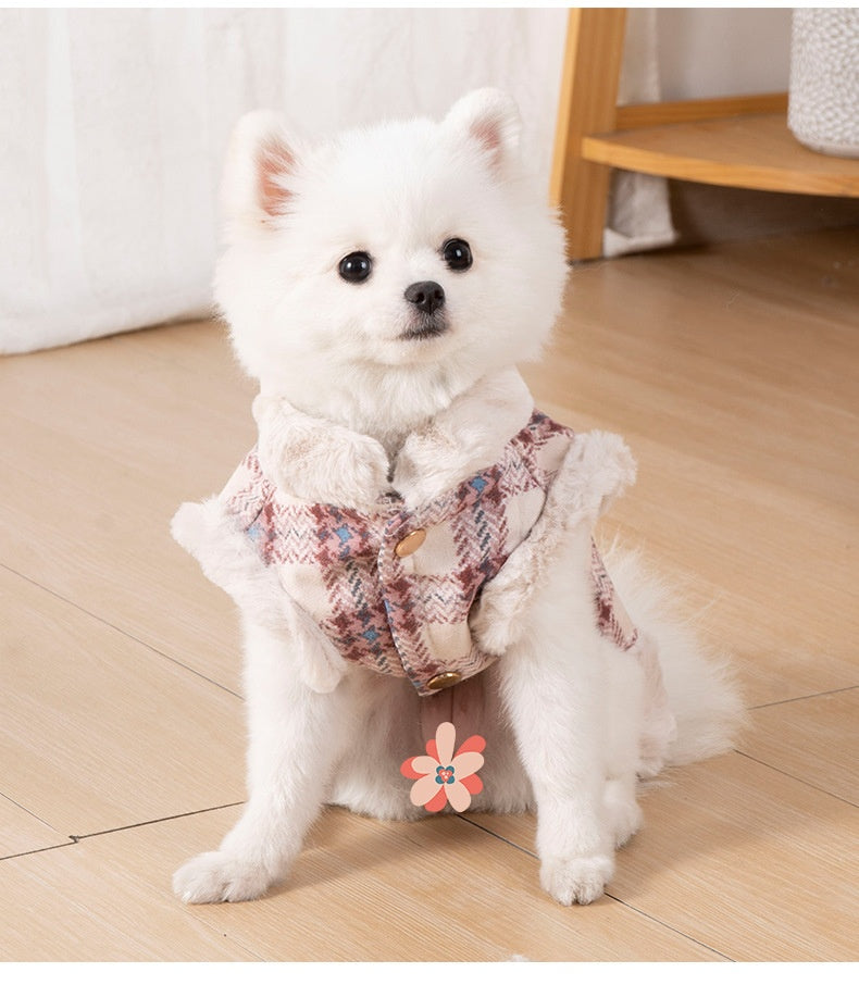 KFX-4876477 Thermal Velvet Rabbit Fur Plaid Coat for Pets - Autumn & Winter Styles in Pink and Blue