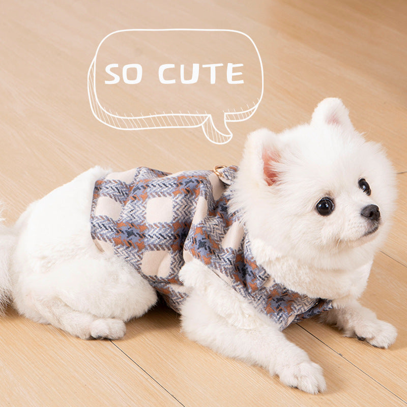 KFX-4876477 Thermal Velvet Rabbit Fur Plaid Coat for Pets - Autumn & Winter Styles in Pink and Blue