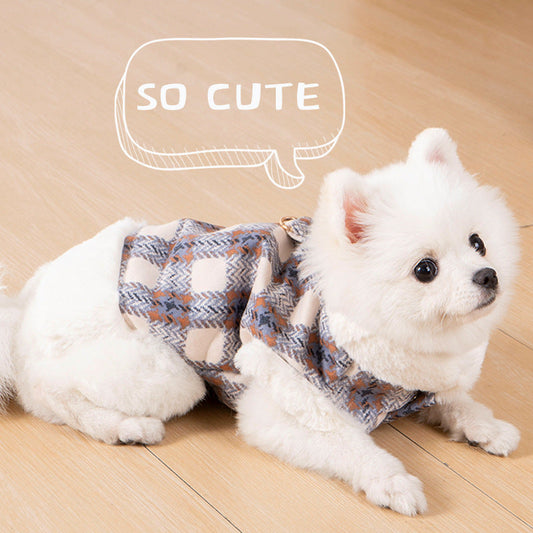 KFX-4876477 Thermal Velvet Rabbit Fur Plaid Coat for Pets - Autumn & Winter Styles in Pink and Blue