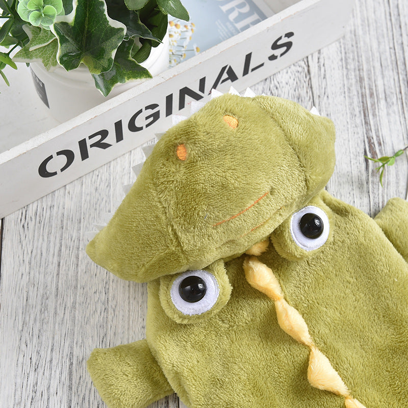 KFX-4877501 Dinosaur Design Coral Fleece Pet Clothes for Autumn and Winter - Green, Sizes XS to 4L