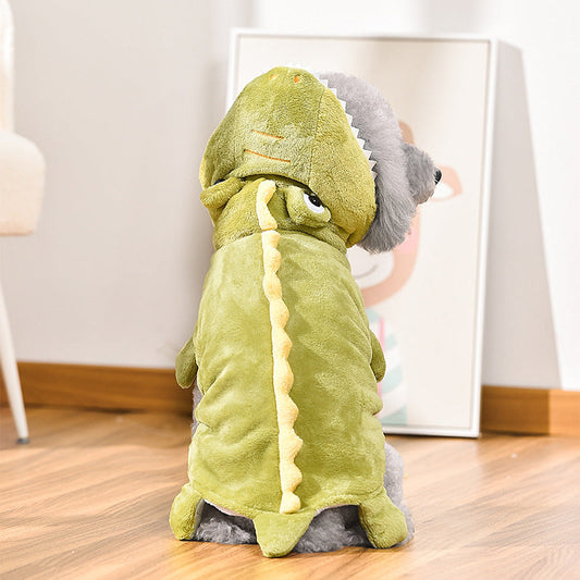 KFX-4877501 Dinosaur Design Coral Fleece Pet Clothes for Autumn and Winter - Green, Sizes XS to 4L