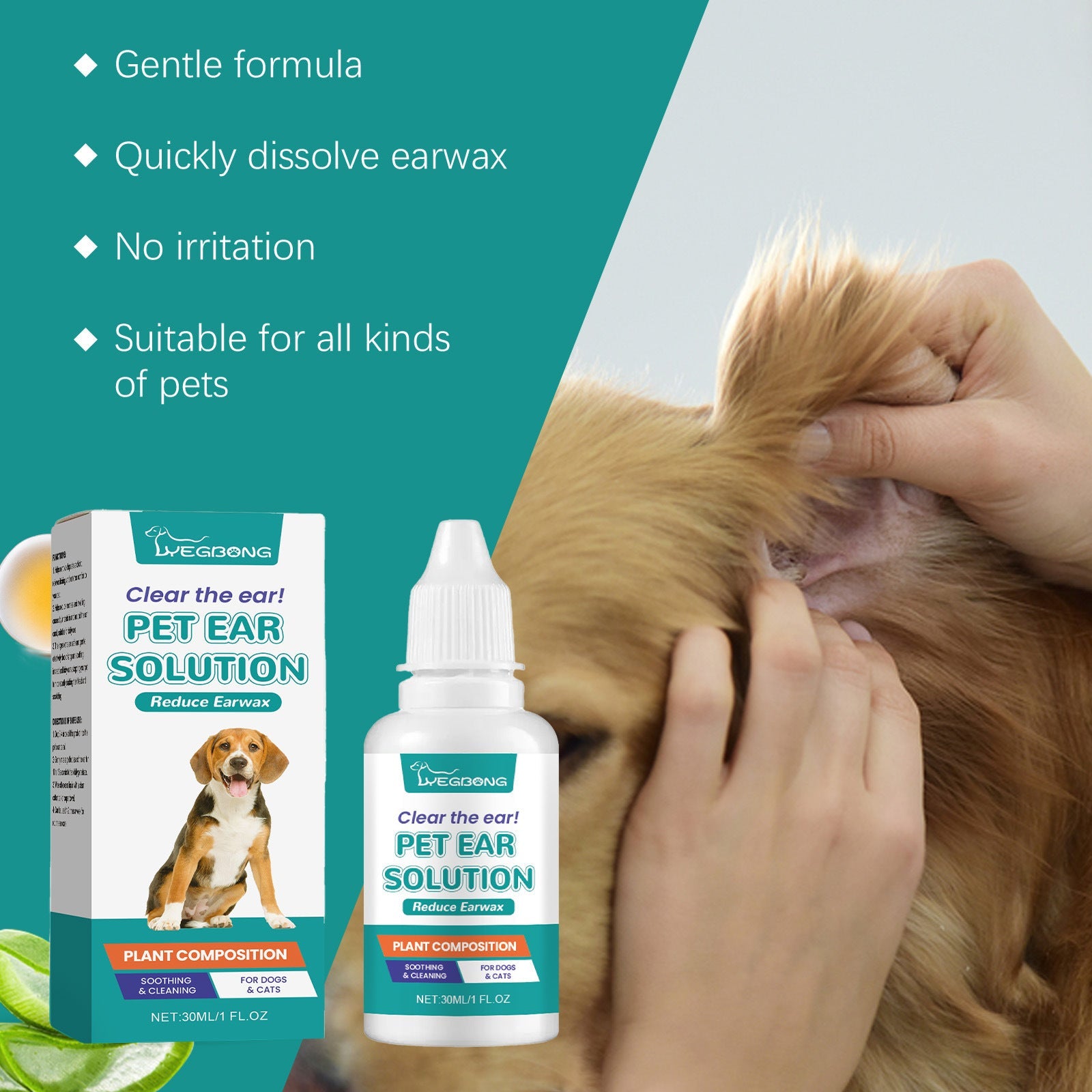 KFX-4879549 Pet Ear Cleaning and Decontamination Solution - 30ML Wash for Cats and Dogs