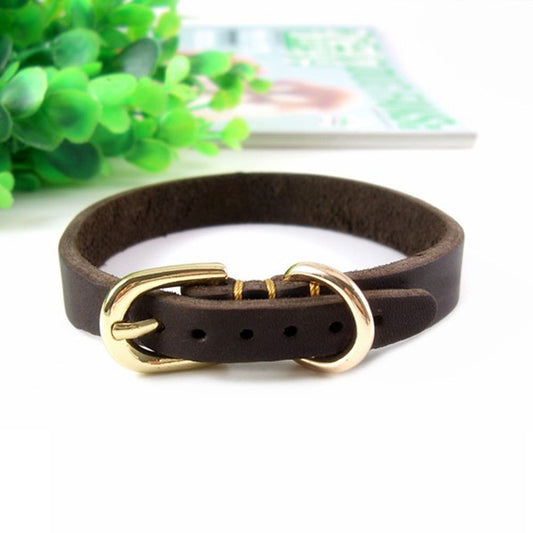 KFX-4879677 Real Cowhide Adjustable Leather Dog Collar in Brown – XS, S, M Sizes Available