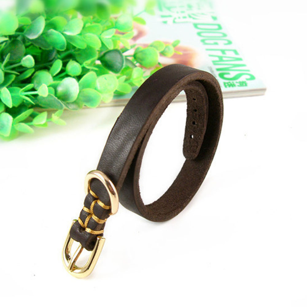 KFX-4879677 Real Cowhide Adjustable Leather Dog Collar in Brown – XS, S, M Sizes Available