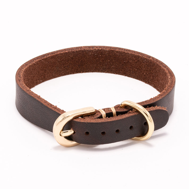 KFX-4879677 Real Cowhide Adjustable Leather Dog Collar in Brown – XS, S, M Sizes Available