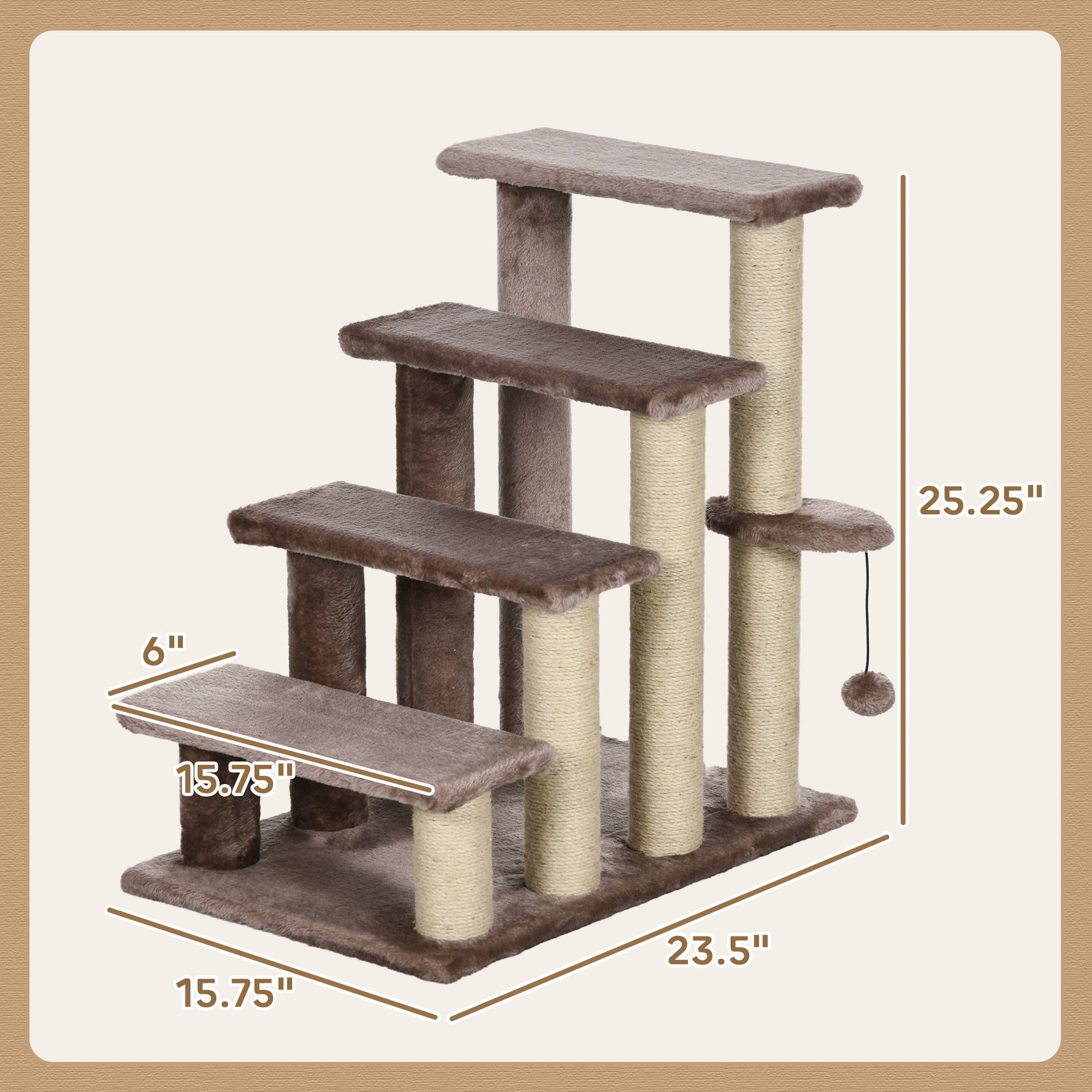 KFX-4880957 Four-Level Cat Steps with Scratching Posts for High Beds and Sofas, Brown