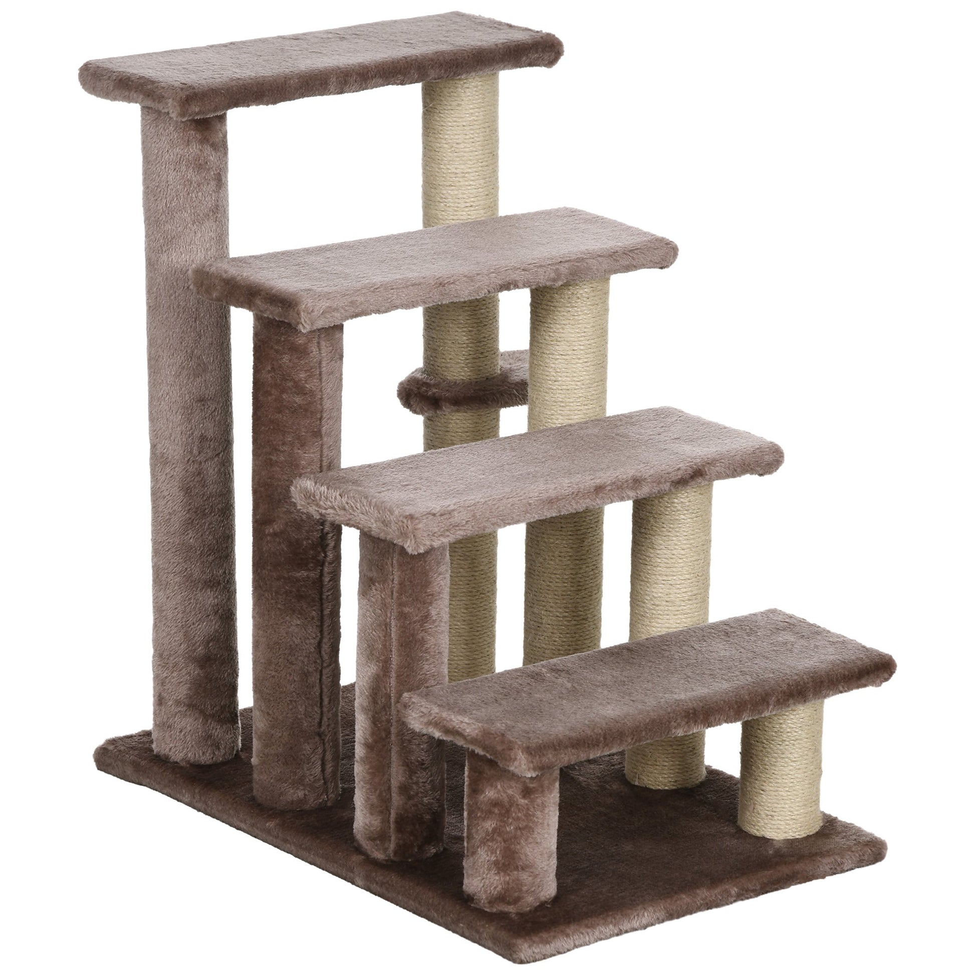 KFX-4880957 Four-Level Cat Steps with Scratching Posts for High Beds and Sofas, Brown