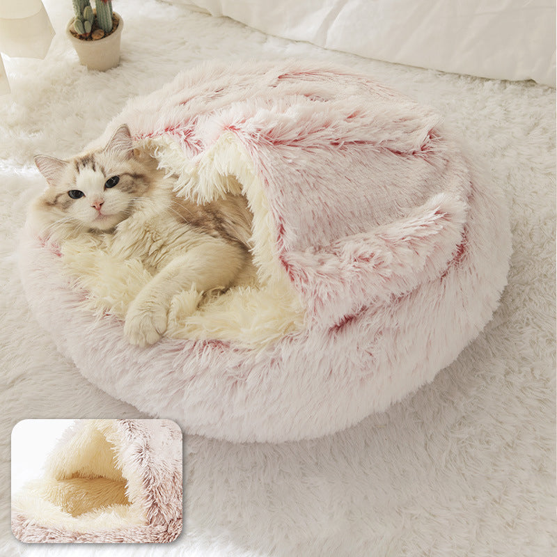 KFX-4881725 Cozy Plush Shell Pet Nest for Cats and Dogs - Soft PP Cotton & Plush, 40cm / 50cm Diameter Options