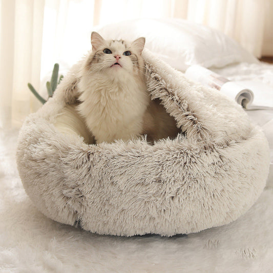 KFX-4881725 Cozy Plush Shell Pet Nest for Cats and Dogs - Soft PP Cotton & Plush, 40cm / 50cm Diameter Options