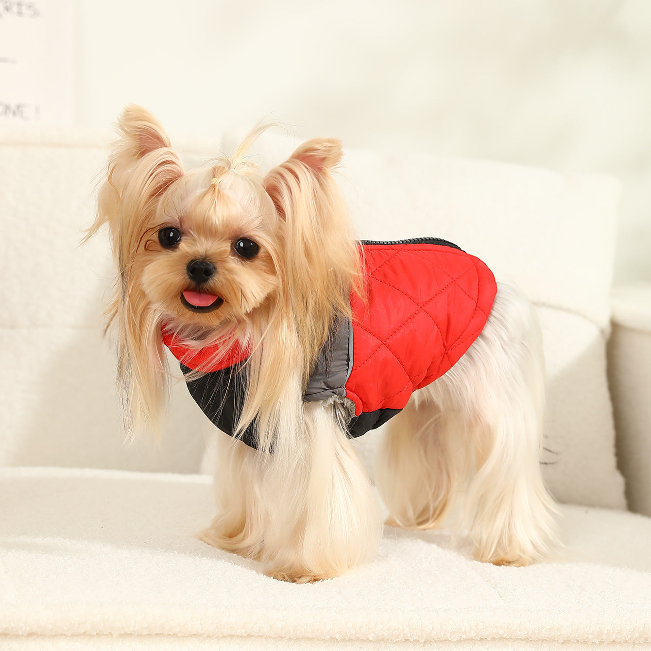 KFX-4883261 Contrast Color Diamond Plaid Cotton-Padded Waterproof Ski Suit for Pets